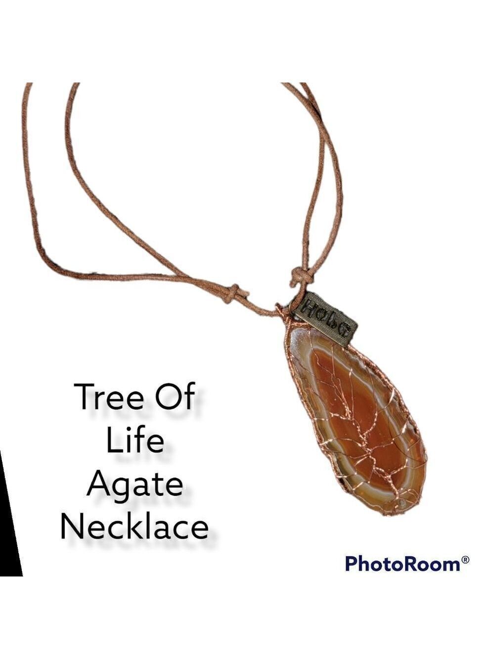 Tree Of Life Agate Pendant Necklace #N24